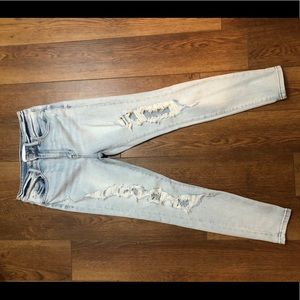 Light wash distressed denim